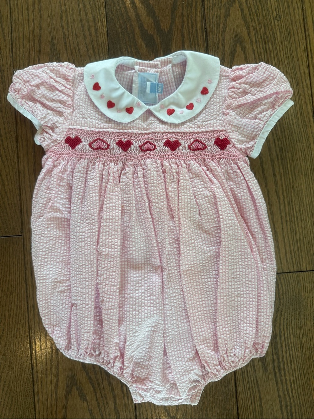 NWOT Little English Gingham heart embroidered bubble (perfect all year!)